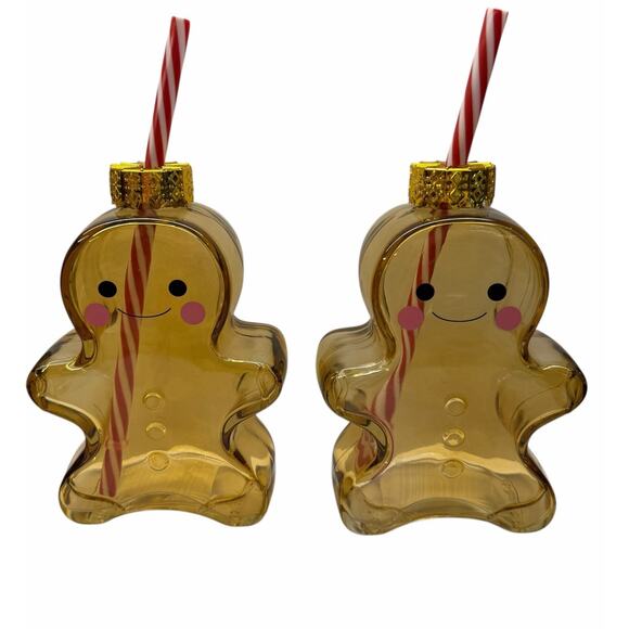 2 Aldi Gingerbread Man Ornament Sipper Cup Glass Bearista Christmas 2025 Viral - Picture 1 of 7